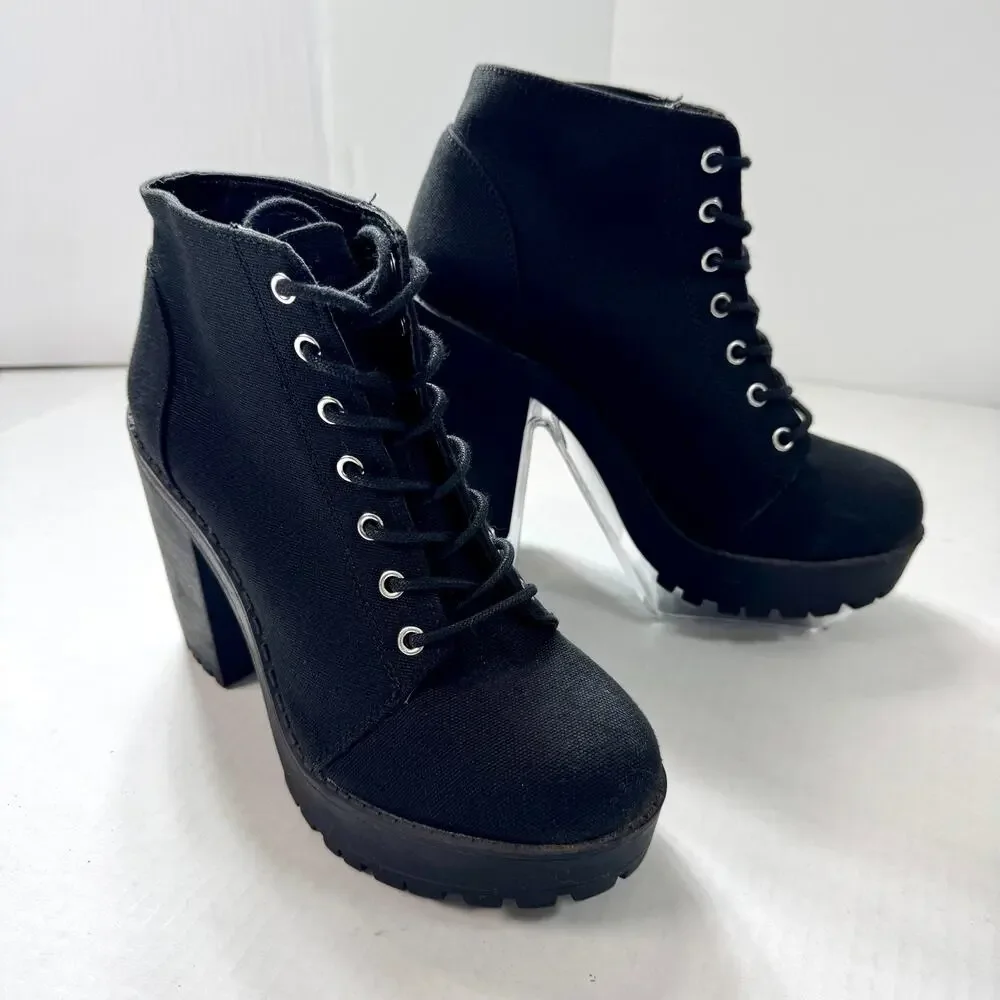 H&M Divided Platform Combat Boots Lace Up Lug Sole Women 7 Black
